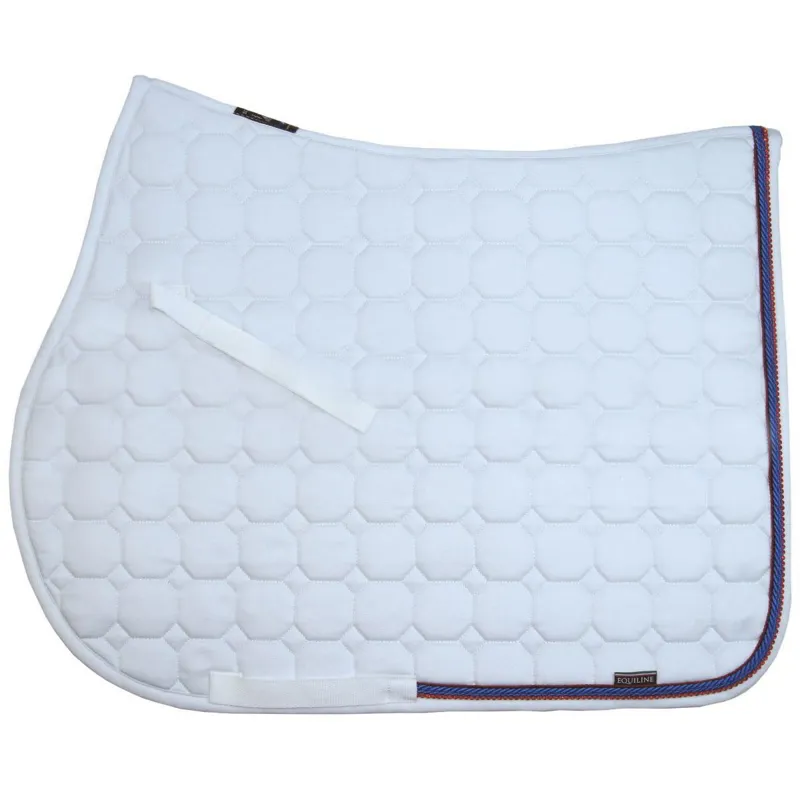 Equiline Octagon Custom Saddle Pad - White/Royal Blue/Red Diamante