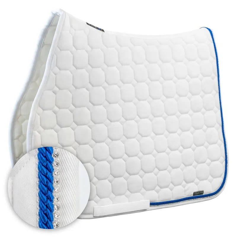 Equiline Octagon Custom Saddle Pad - White/Royal Blue/Diamante