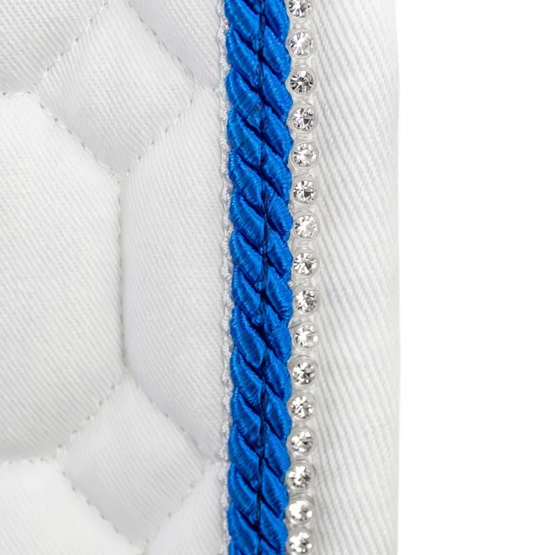 Equiline Octagon Custom Saddle Pad - White/Royal Blue/Diamante-1