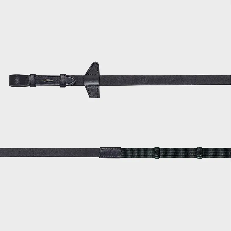 Equiline Continental Reins with Stoppers - Black-1