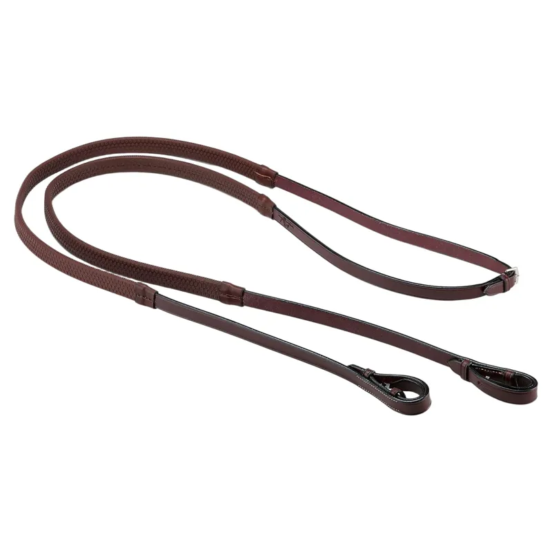 Equipe REE01 Rubber Reins with Buckle Ends - Red Brown/Brass