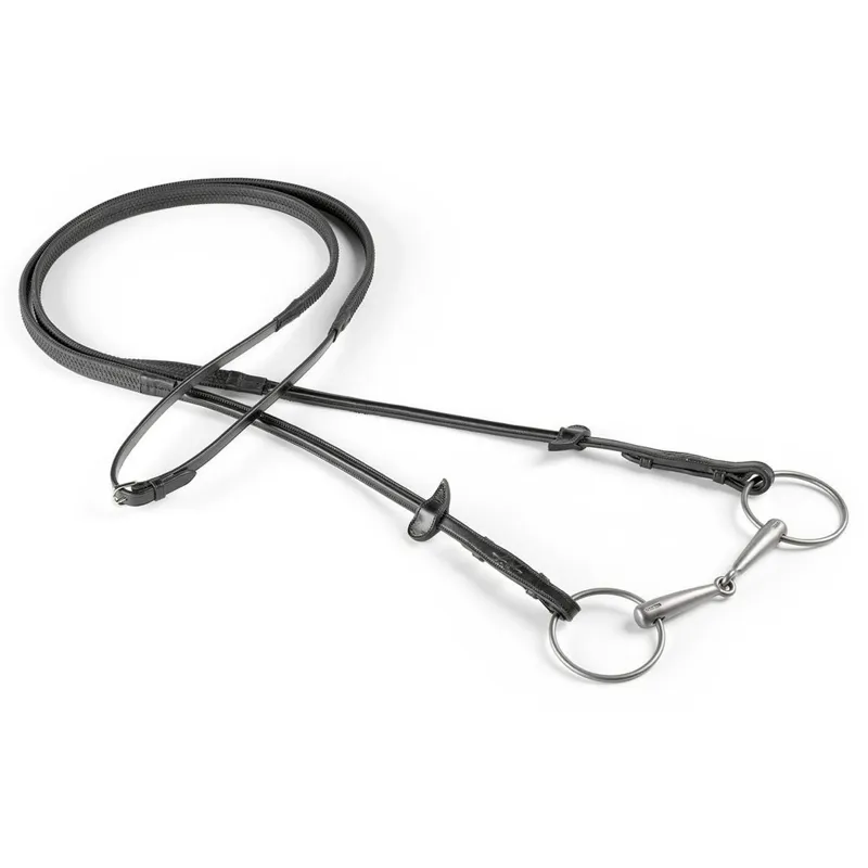 Equipe No Core Rubber Grip Reins Hook Stud - Black/Silver-1