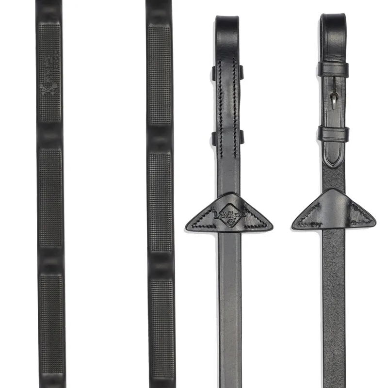 LeMieux Ergo Grip Rubber Reins - Black/Black/Silver