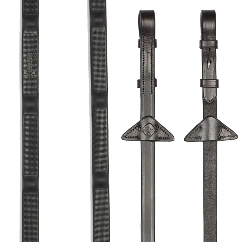 LeMieux Ergo Grip Rubber Reins - Brown/Black/Silver