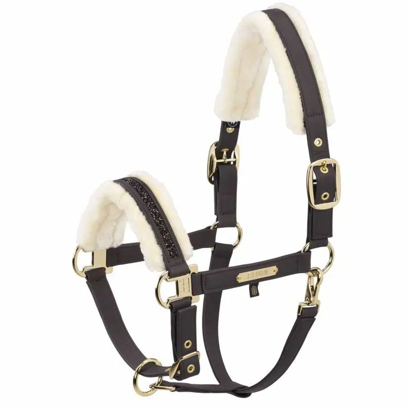 Eskadron Heritage Faux Leather Jewel Fur Halter - Black Truffle