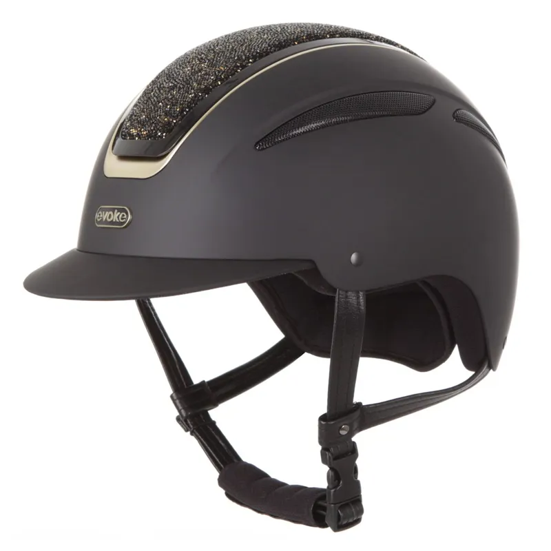 Evoke Callisto Classic Peak Riding Helmet Black/Gold Crystal
