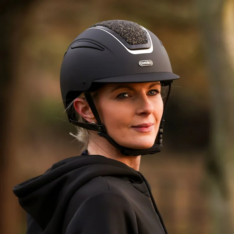 Evoke Callisto Classic Peak Riding Helmet Black/Gold Crystal-3