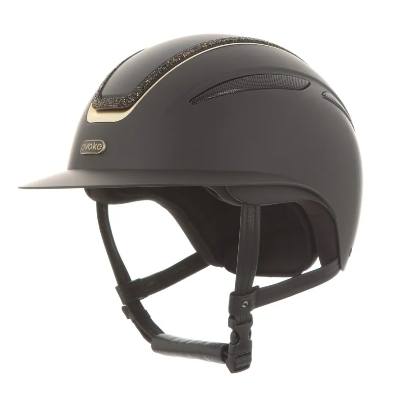 Evoke Callisto Wide Peak Crystal Frame Riding Helmet - Black/Gold