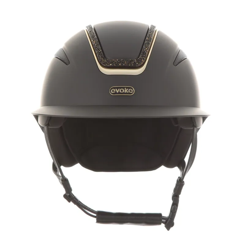 Evoke Callisto Wide Peak Crystal Frame Riding Helmet - Black/Gold-1