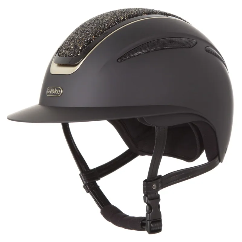 Evoke Callisto Wide Peak Riding Helmet - Black/Gold Crystal