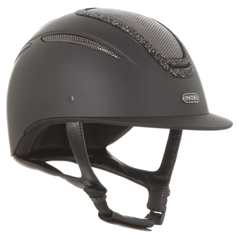 Evoke Elara Classic Peak Crystal Frame Riding Helmet - Black/Black-4
