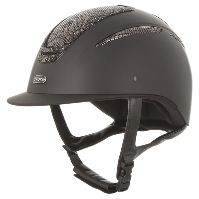 Evoke Elara Classic Peak Crystal Frame Riding Helmet - Black/Black