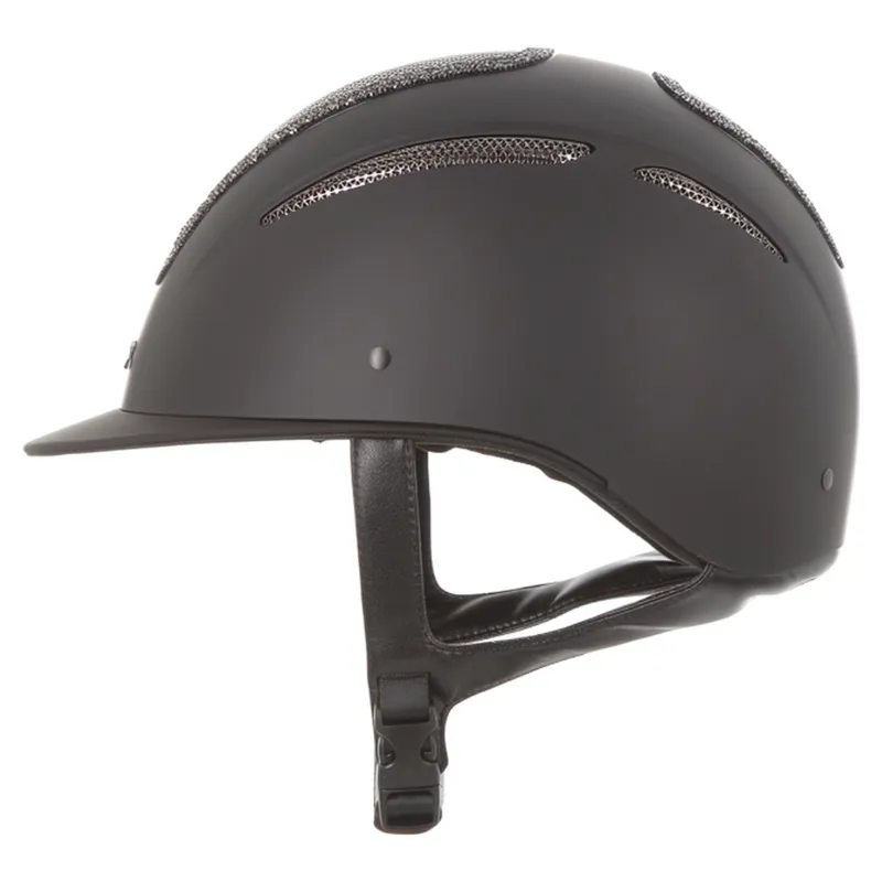 Evoke Elara Classic Peak Crystal Frame Riding Helmet - Black/Black-3