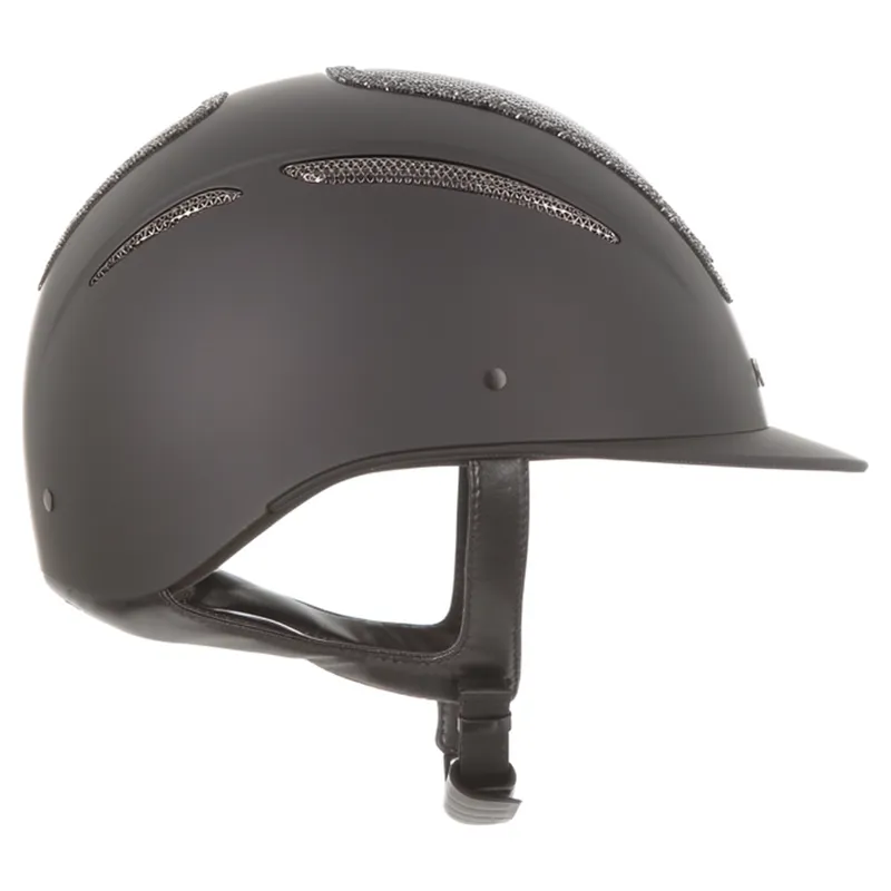 Evoke Elara Classic Peak Crystal Frame Riding Helmet - Black/Black-2