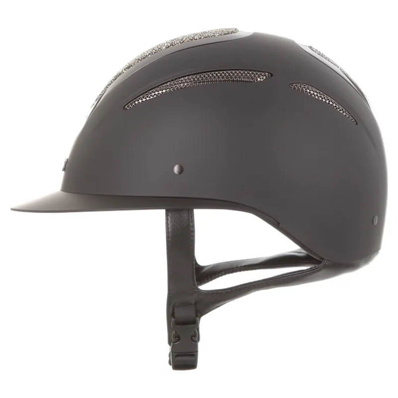 Evoke Elara Wide Peak Crystal Top Riding Helmet - Black/Gold-2