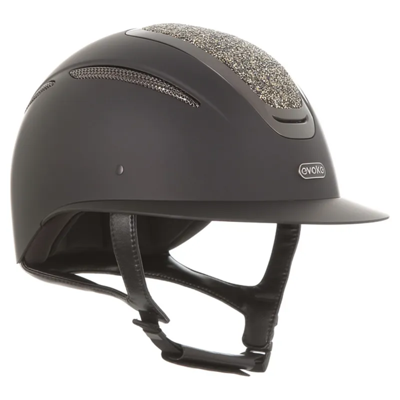 Evoke Elara Wide Peak Crystal Top Riding Helmet - Black/Gold-5