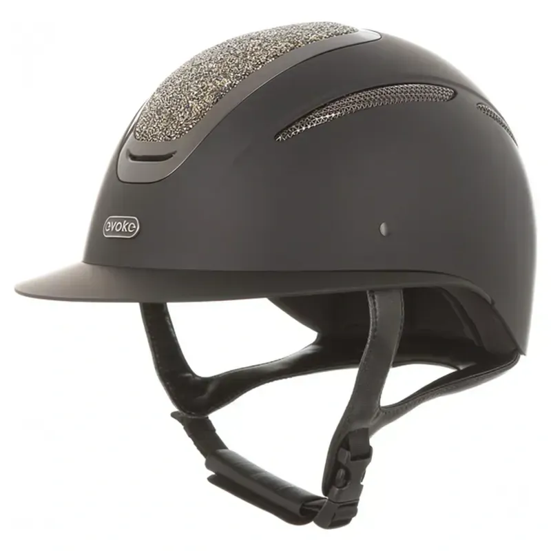 Evoke Elara Wide Peak Crystal Top Riding Helmet - Black/Gold