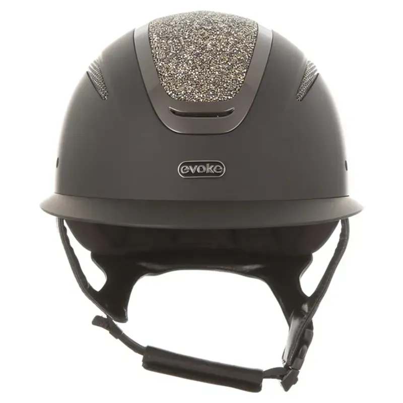 Evoke Elara Wide Peak Crystal Top Riding Helmet - Black/Gold-1