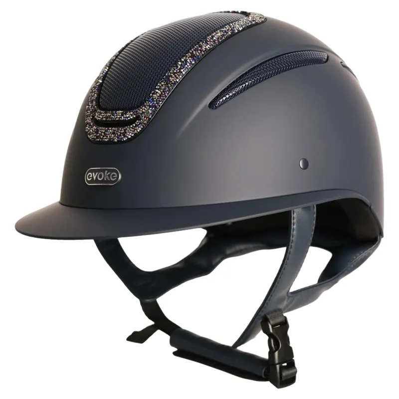 Evoke Elara Wide Peak Crystal Frame Riding Helmet - Navy/Navy