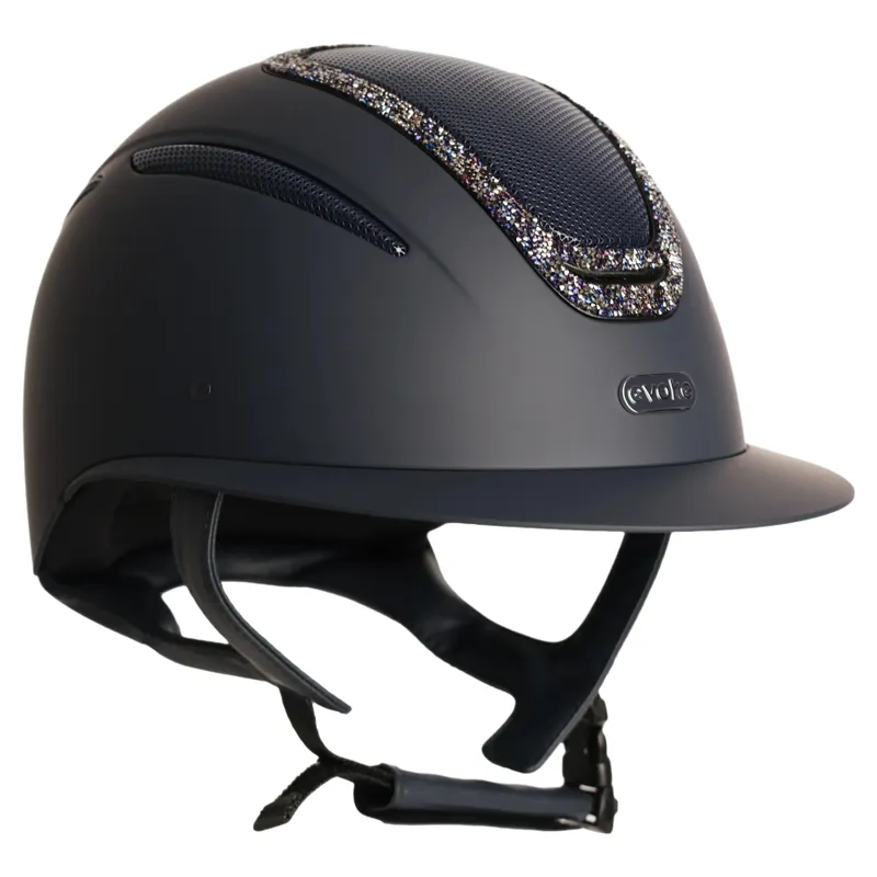 Evoke Elara Wide Peak Crystal Frame Riding Helmet - Navy/Navy-2