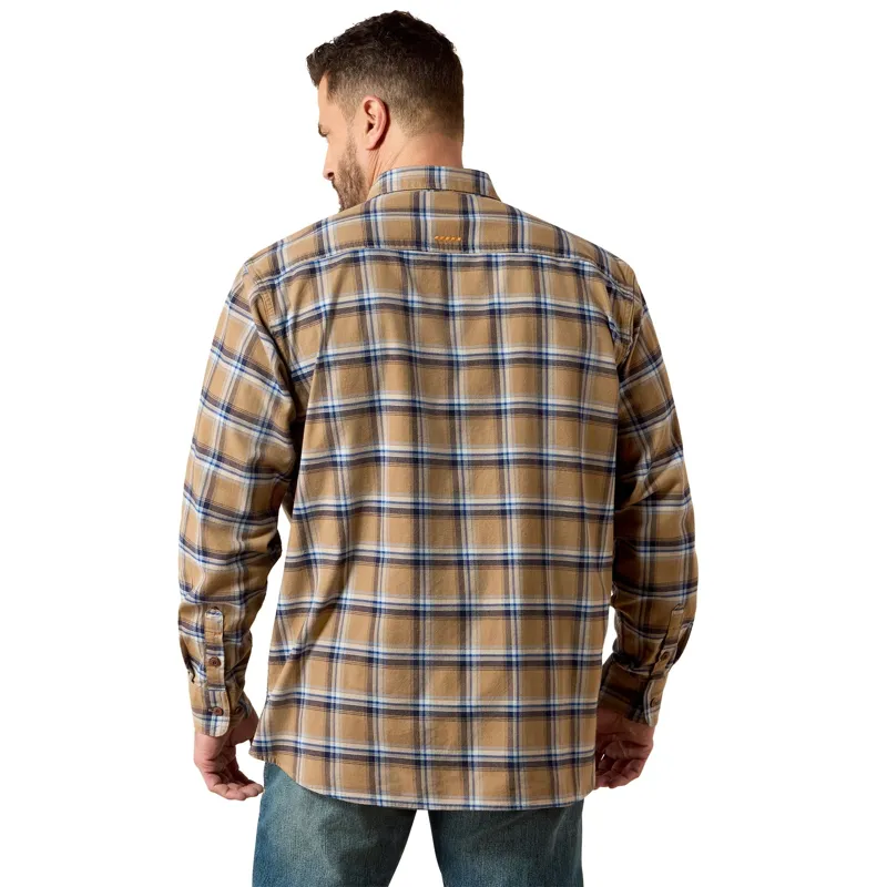 Ariat Rebar Men's DuraStretch Flannel Long Sleeve Work Shirt - Field Khaki-1