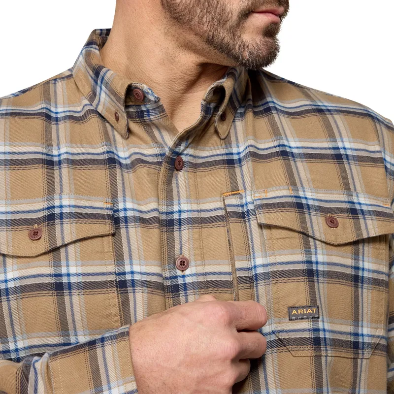 Ariat Rebar Men's DuraStretch Flannel Long Sleeve Work Shirt - Field Khaki-2
