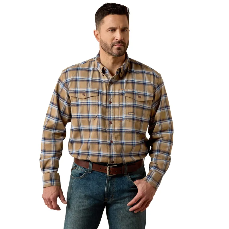 Ariat Rebar Men's DuraStretch Flannel Long Sleeve Work Shirt - Field Khaki