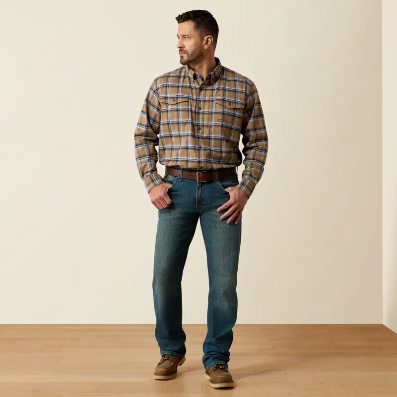 Ariat Rebar Men's DuraStretch Flannel Long Sleeve Work Shirt - Field Khaki-3