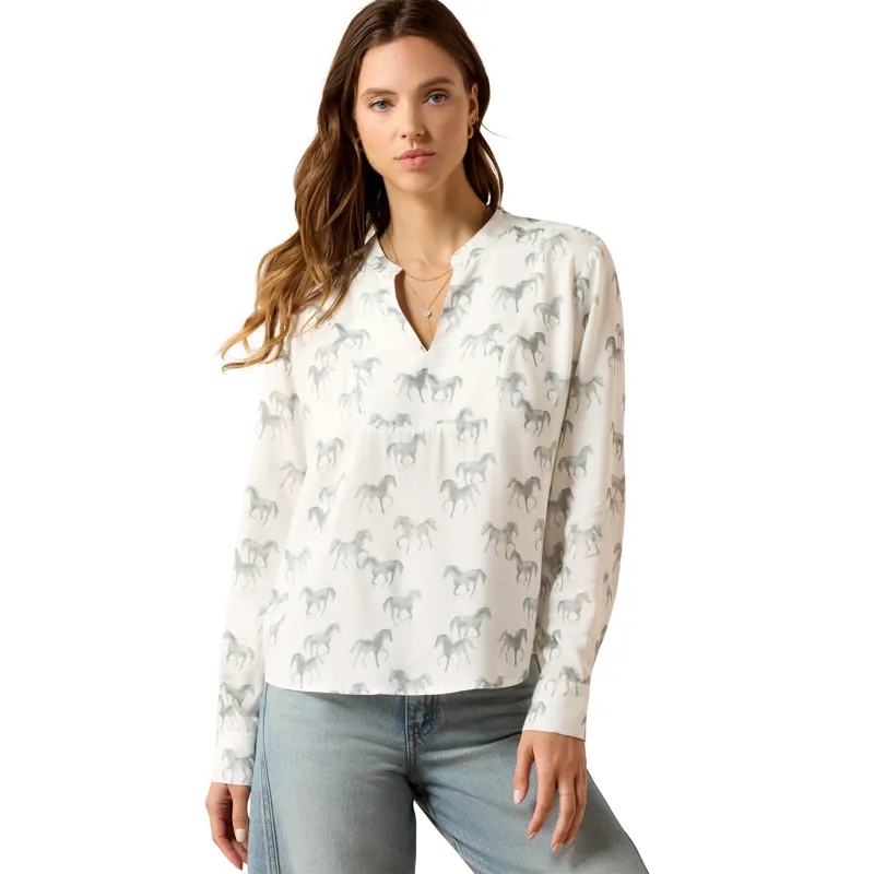 Ariat Thronbeck Women's Blouse - Gray Horse Print