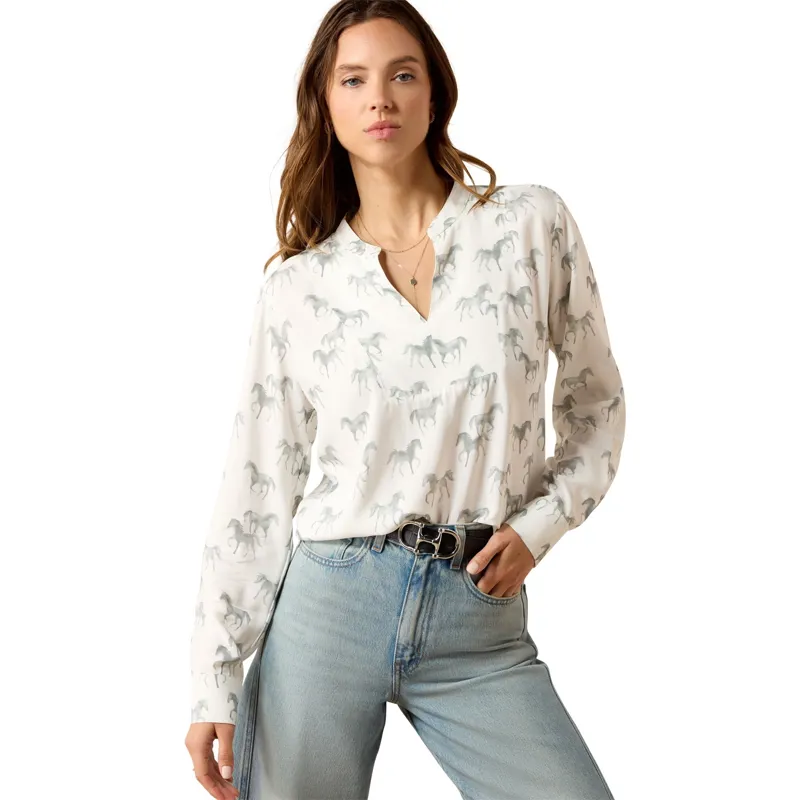 Ariat Thronbeck Women's Blouse - Gray Horse Print-2