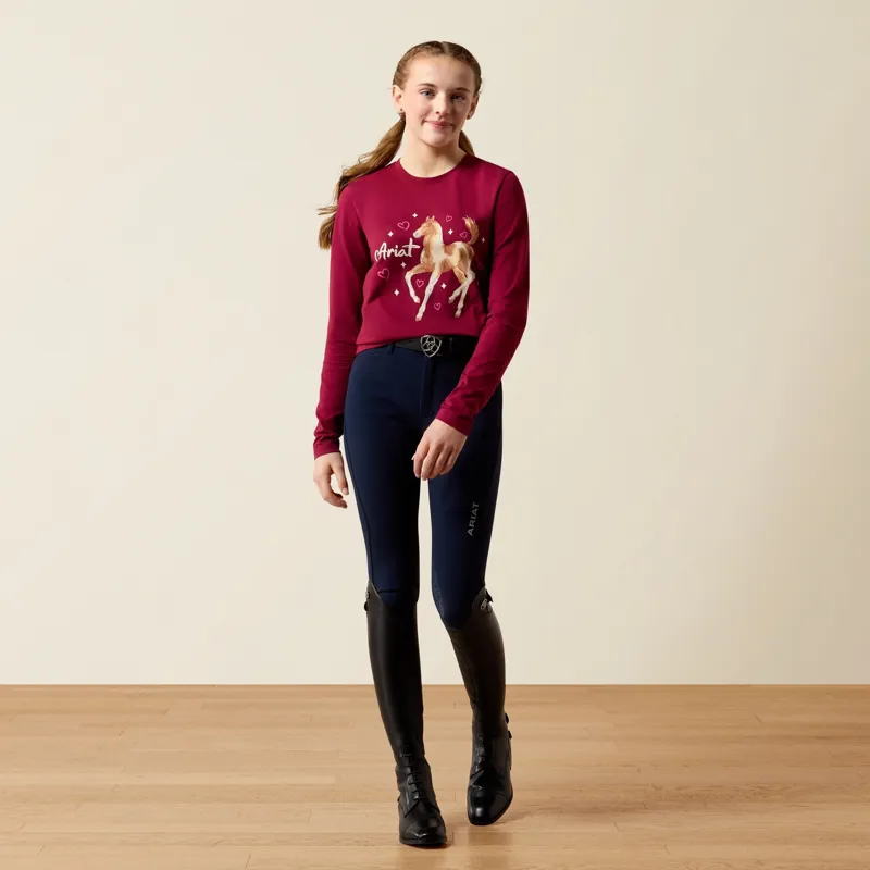 Ariat Painted Dream Junior Girls Long Sleeve Tee - Beet Red-3