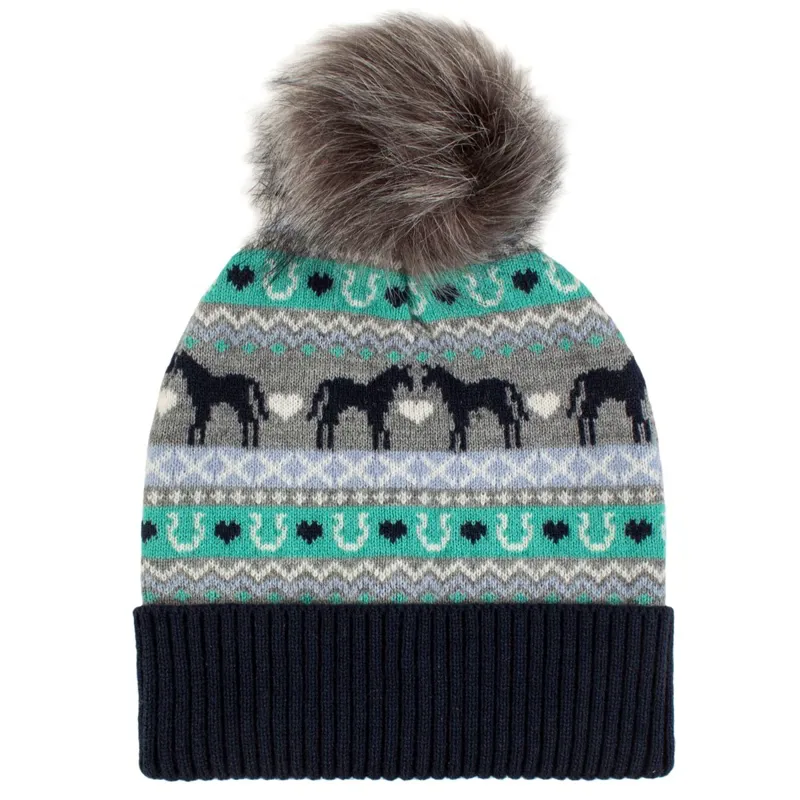 Platinum Fika Fairisle Junior Pom Pom Beanie Hat - Grey