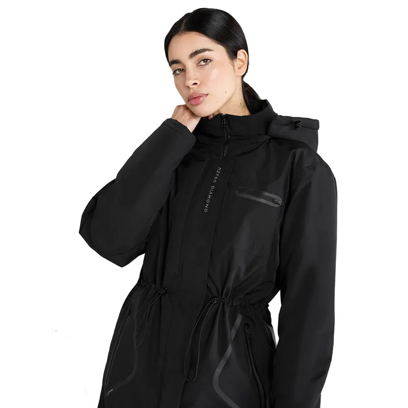 Aztec Diamond Fleece Lined Women's Rain Jacket - Black-5