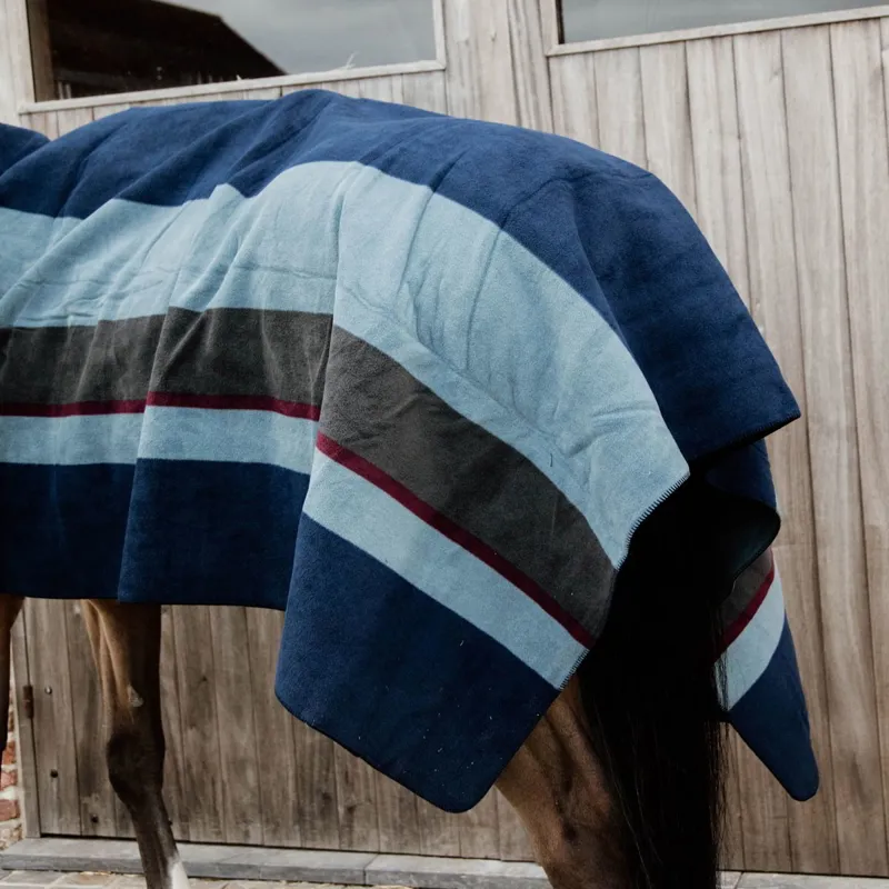 Kentucky Square Heavy Fleece Striped Blanket - Navy/Grey-5