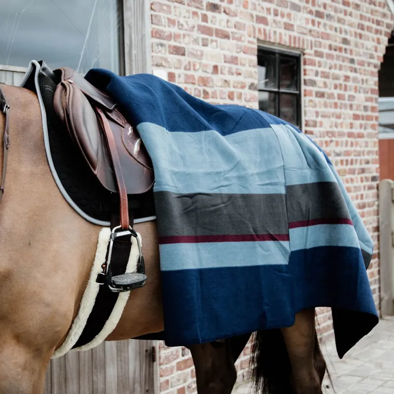 Kentucky Square Heavy Fleece Striped Blanket - Navy/Grey-8