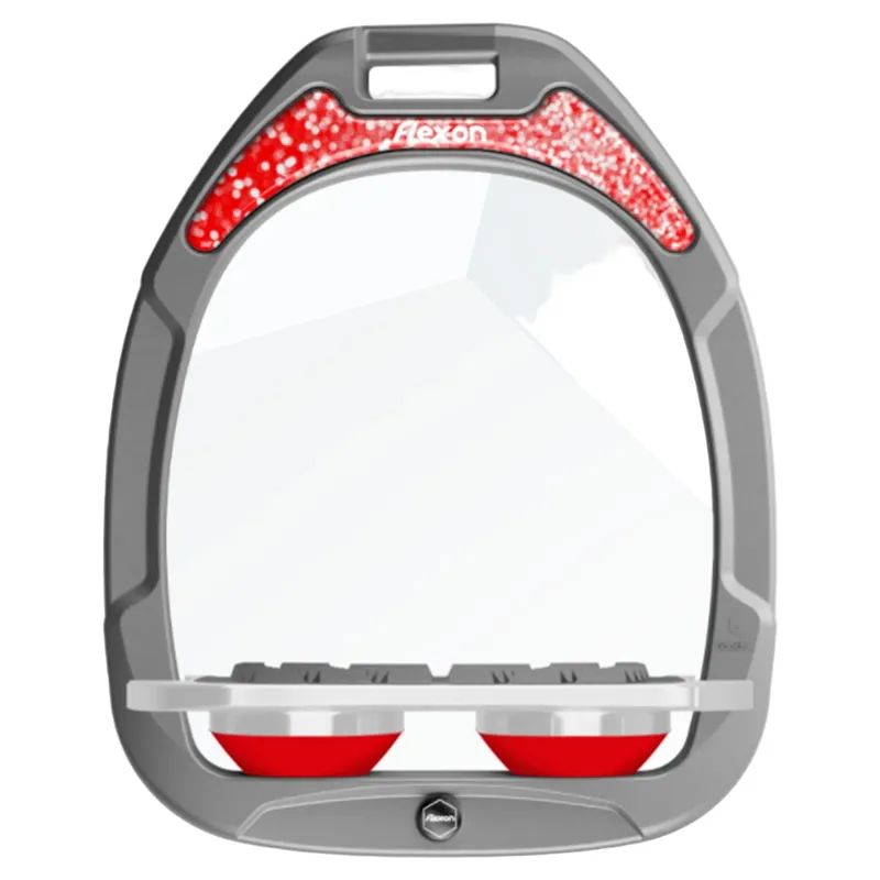 Flex-On Green Composite Grip Stirrups - Silver Gray/Red/Red Glitter