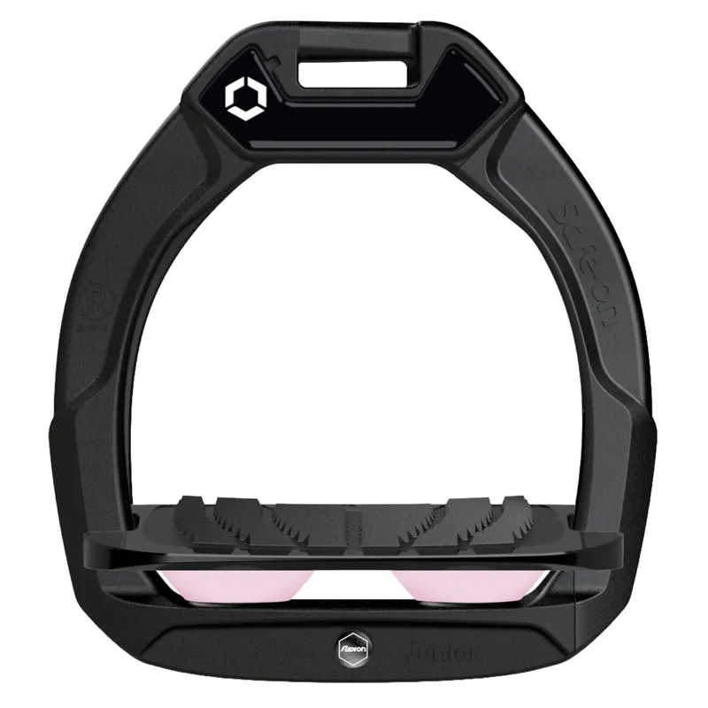 Flex-On Safe-On Junior Safety Stirrups - Black/Black/Light Pink