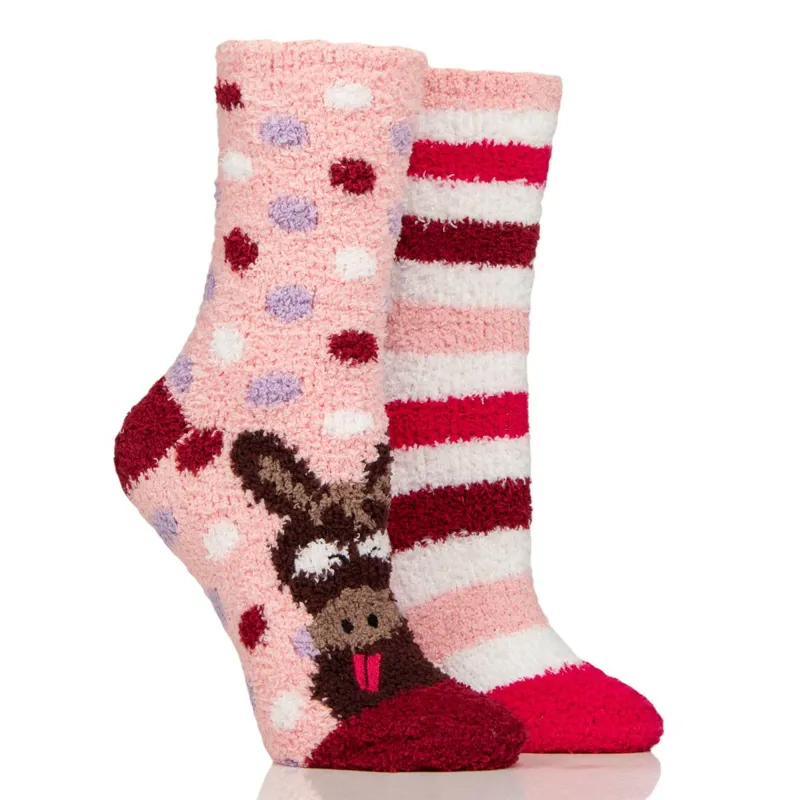 Sockshop Wild Feet Ladies Cozy Lounge Socks 2 Pack - Donkey