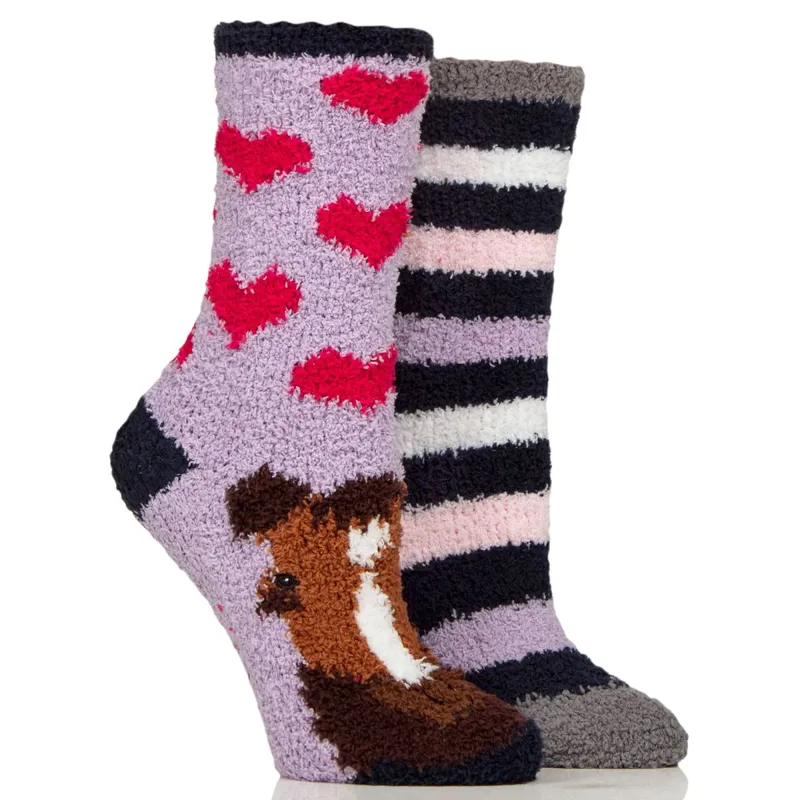 Sockshop Wild Feet Womens Cozy Lounge Socks 2 Pack - Horse