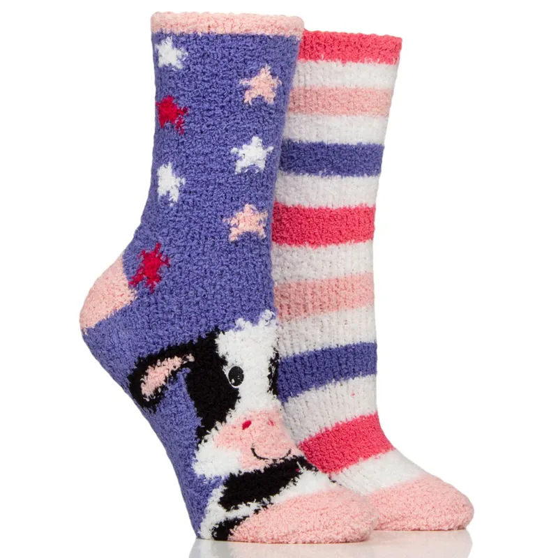 Sockshop Wild Feet Cozy Lounge Junior Socks 2 Pack - Cow