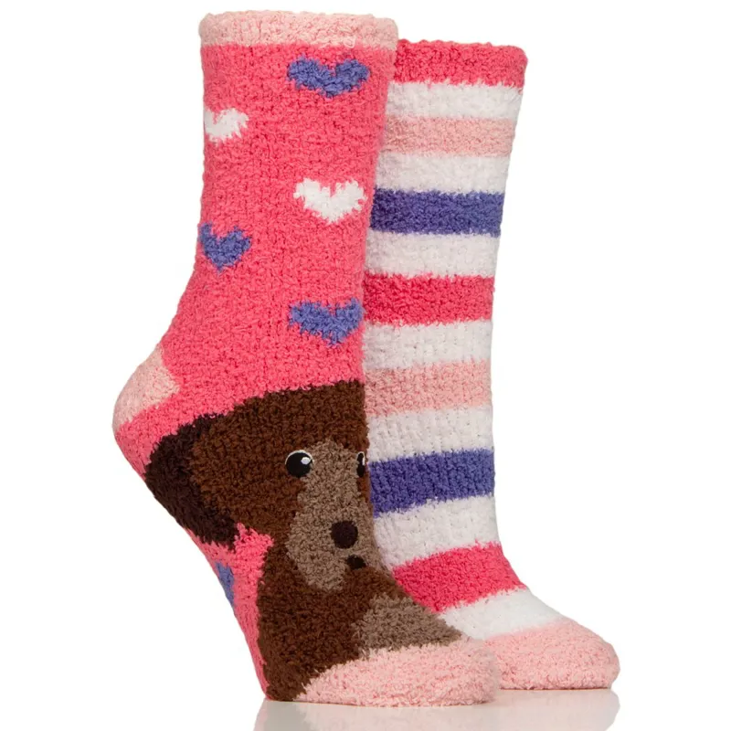 Sockshop Wild Feet Cozy Lounge Junior Socks 2 Pack - Dog