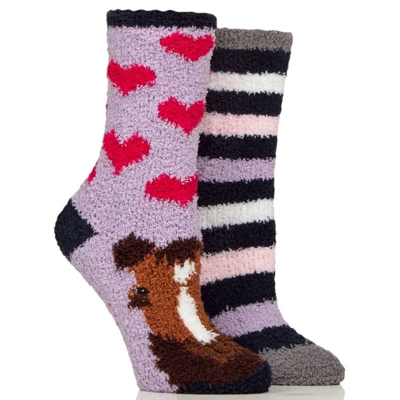 Sockshop Wild Feet Cozy Lounge Junior Socks 2 Pack - Horse