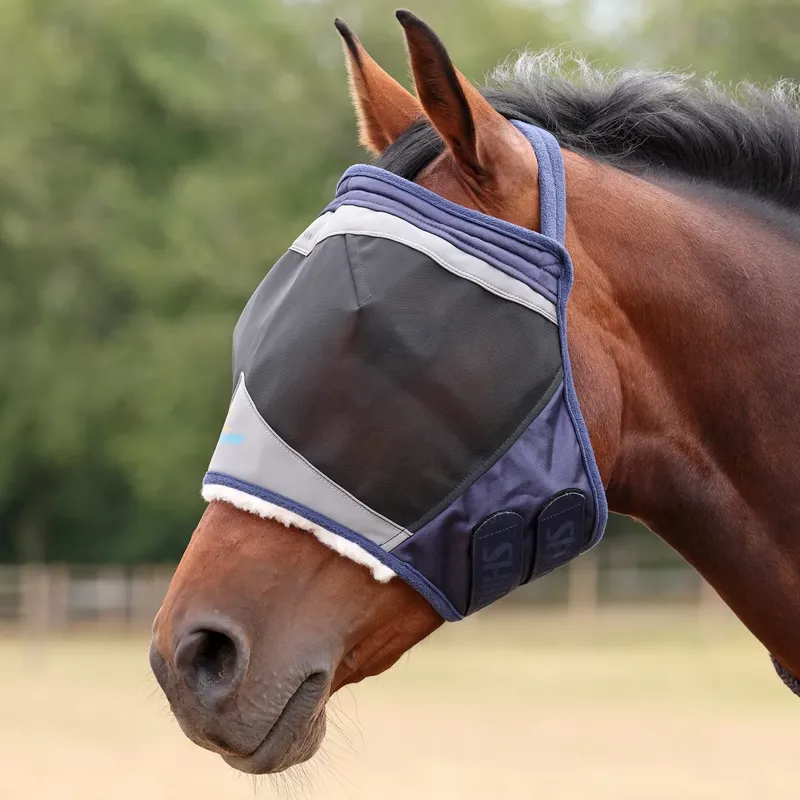 Shires FlyGuard Pro Fine Mesh Earless Fly Mask - Navy