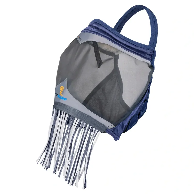 Shires FlyGuard Pro Fine Mesh Earless Fly Mask with Nose Fringe - Navy-1