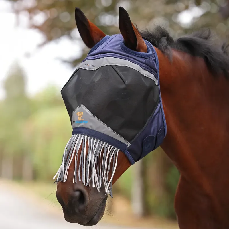 Shires FlyGuard Pro Fine Mesh Fly Mask with Nose Fringe - Navy