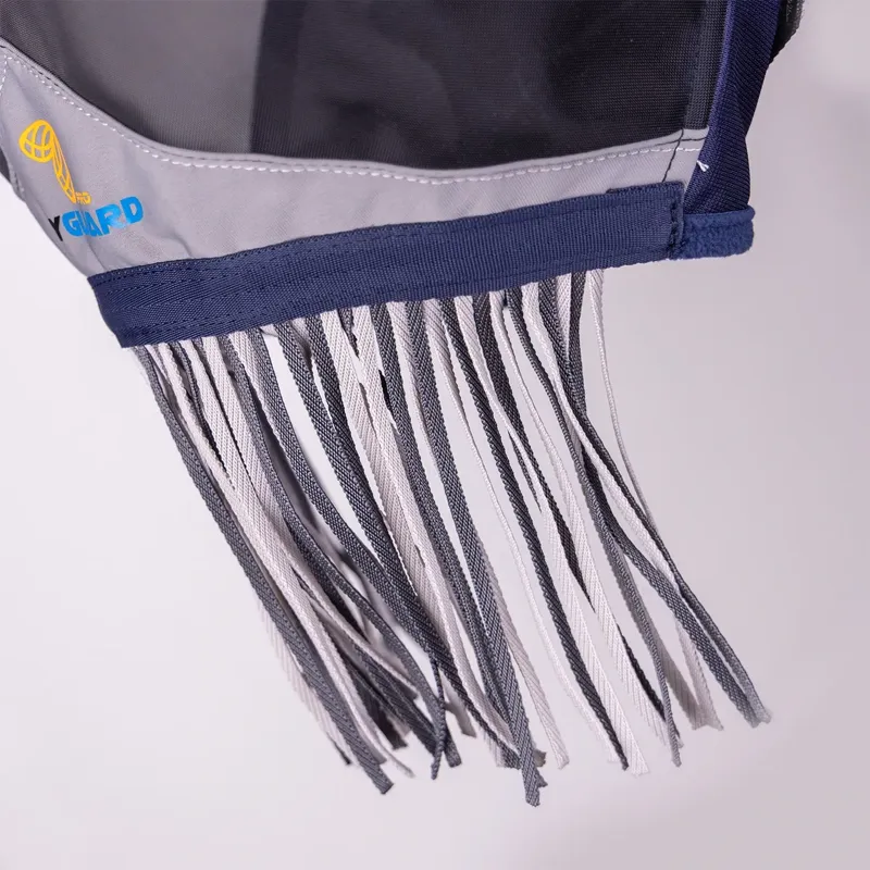 Shires FlyGuard Pro Fine Mesh Fly Mask with Nose Fringe - Navy-2