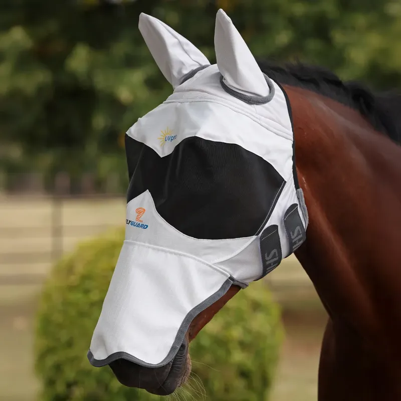 Shires FlyGuard Pro Sun Shade Fly Mask with Ears and Nose - White