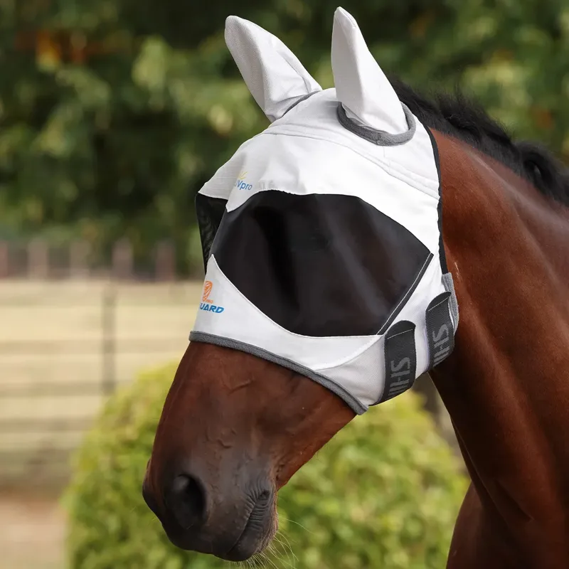 Shires FlyGuard Pro Sun Shade Fly Mask with Ears - White