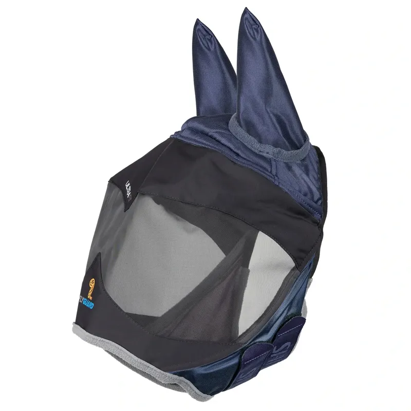 Shires FlyGuard Pro Deluxe Fly Mask with Ears - Navy-1