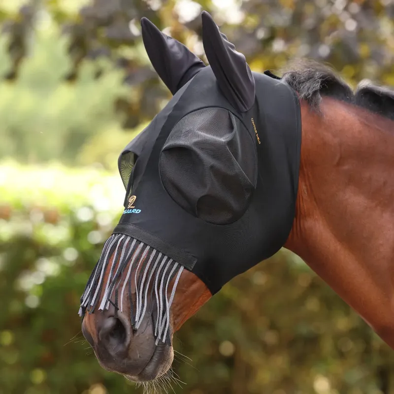 Shires FlyGuard Pro Stretch Fly Mask with Nose Fringe - Jet